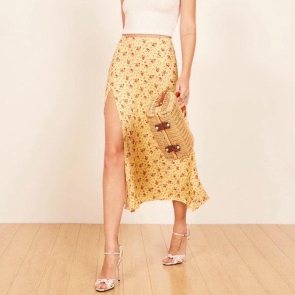 Reformation Zoe Floral Side Slit Midi Skirt in Gwen Size 8